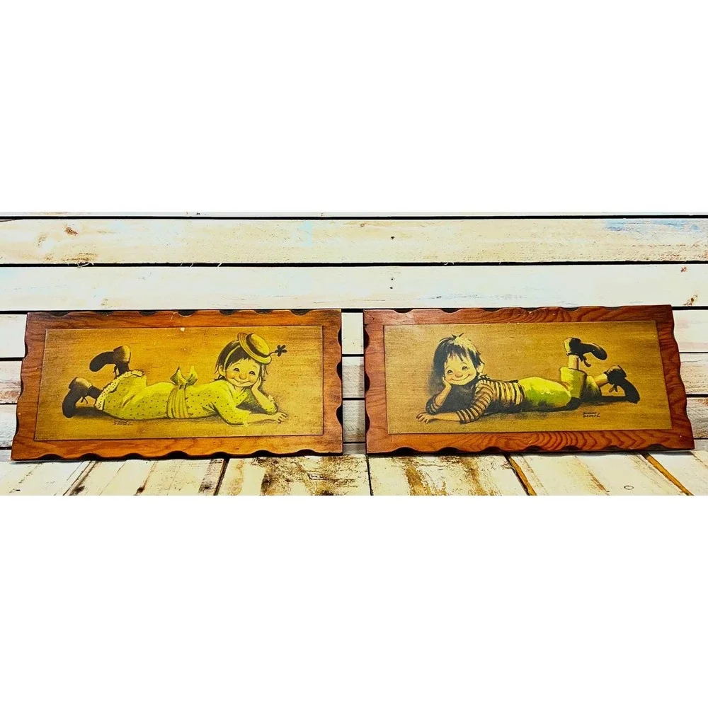 Vintage Dehnert Clown Wall Plaques Set Wood Retro Kids Room Decor Pair